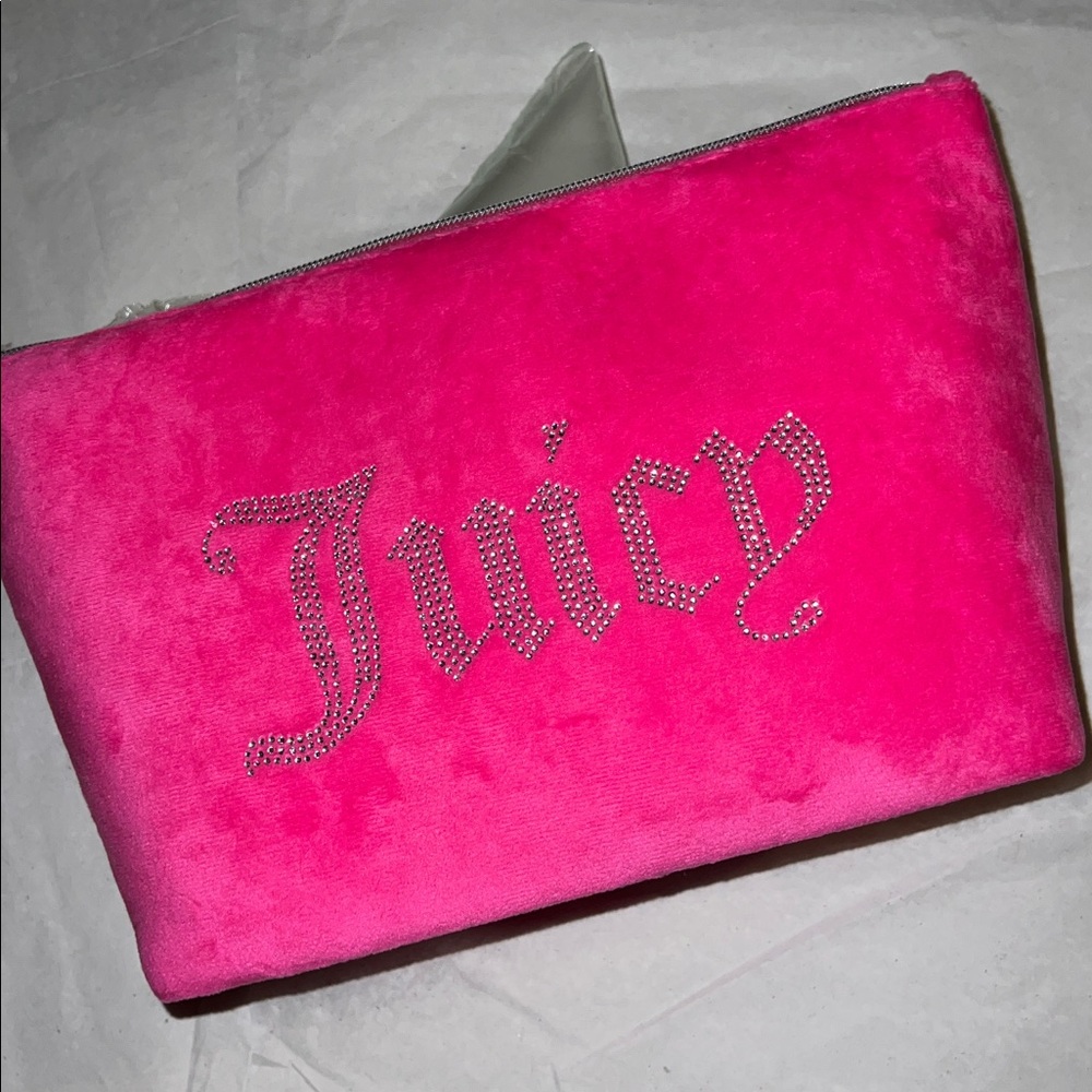 Juicy Couture Vibrant Pink Large Cosmetic Bag Rhinestones
